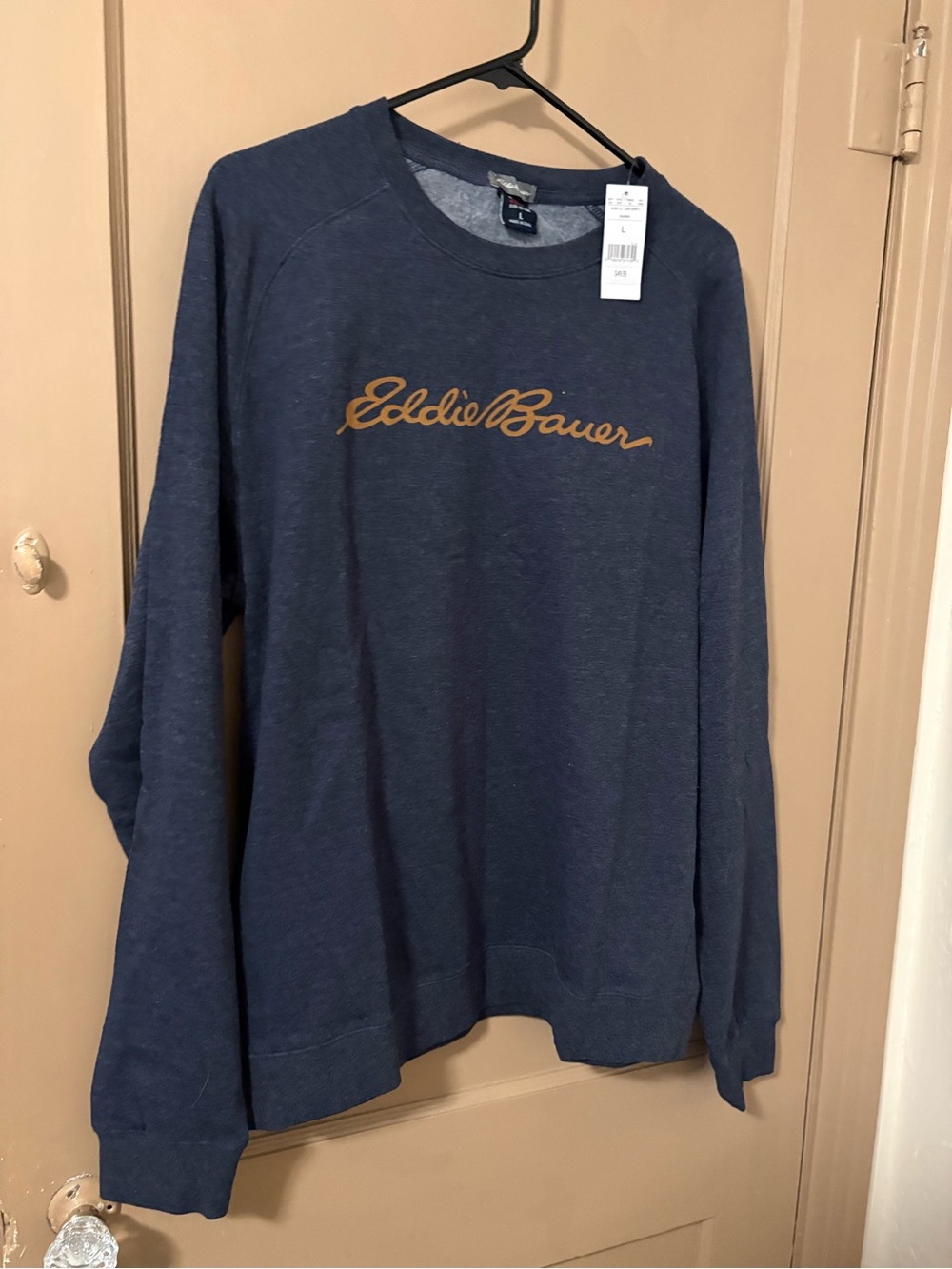 Eddie Bauer Navy Blue Crewneck Sweatshirt with White Script Label